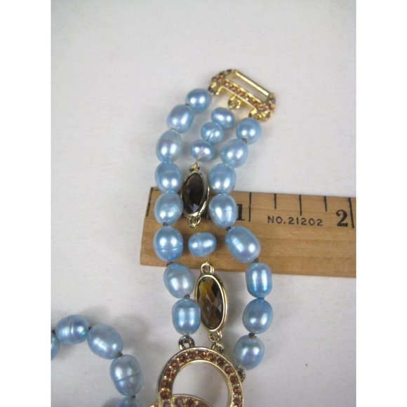 Faux Pearl Multi Strand Beaded Bracelet Goldtone Faceted Rhinestones Jewelry 7 i - Picture 5 of 9